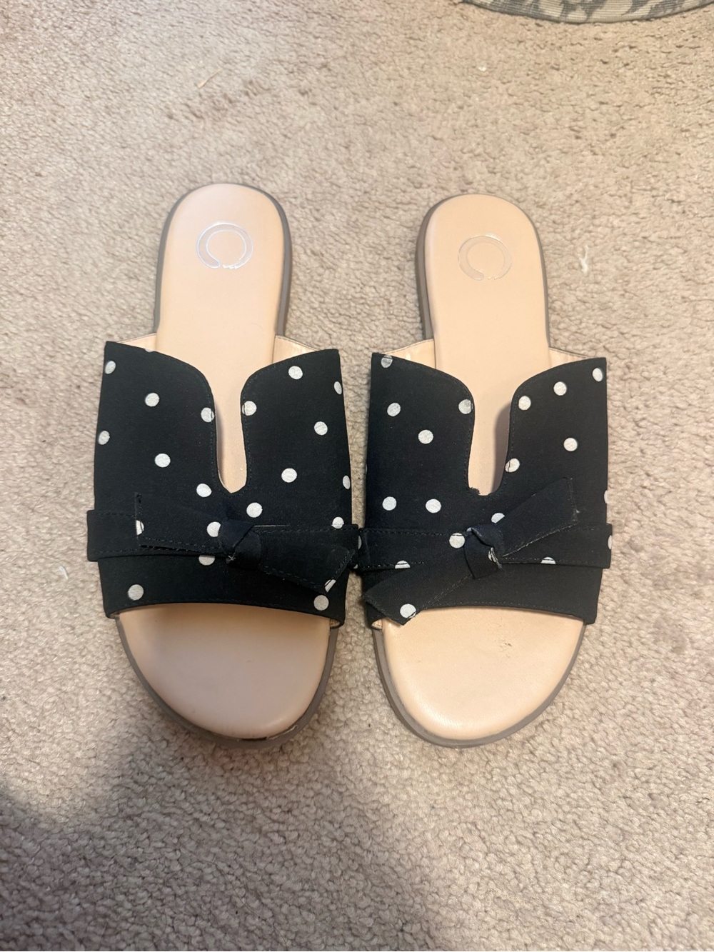 Polka Dot Black Slide Sandals with Bow